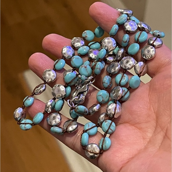 Lucky Brand howlite turquoise silver tone spacer bead necklace - Picture 3 of 6